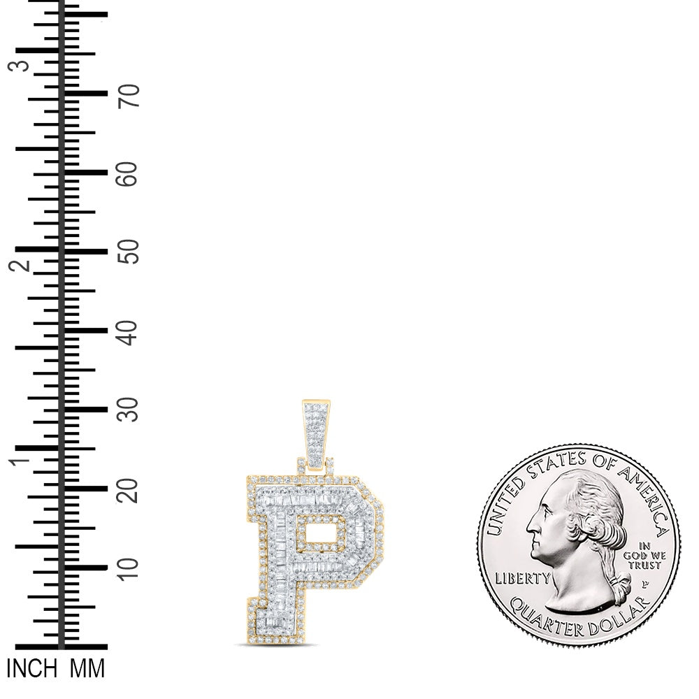 0.82 Ctw Natural Diamond Hiphop Initial Letter P Pendant in 10k Yellow Gold