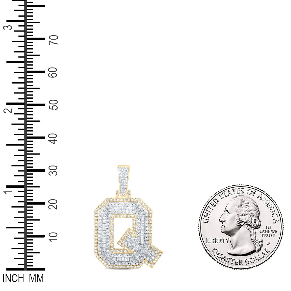 1.04 Ctw Natural Diamond Block Initial Letter Alphabet Q Pendant in 10k Yellow Gold