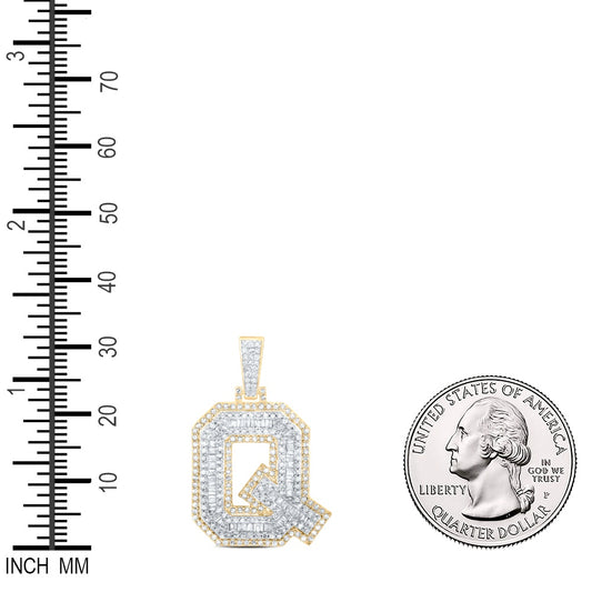 1.04 Ctw Natural Diamond Block Initial Letter Alphabet Q Pendant in 10k Yellow Gold