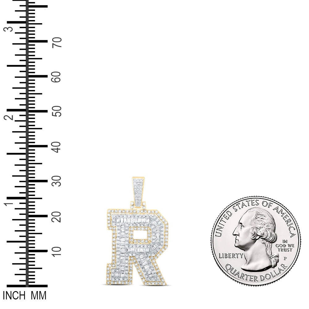 0.91 Ctw Natural Diamond Hiphop Initial Letter R Pendant in 10k Yellow Gold