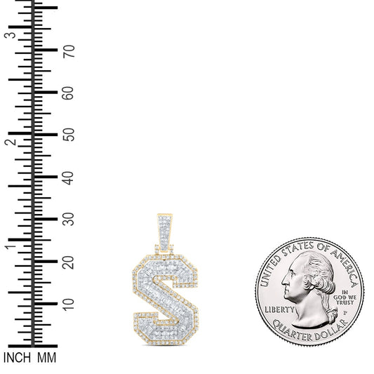 0.82 Ctw Natural Diamond Hiphop Initial Letter S Pendant in 10k Yellow Gold