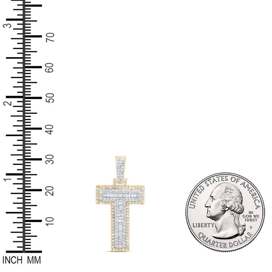 0.64 Ctw Natural Diamond Block Letter Initial T Pendant in 10k Yellow Gold