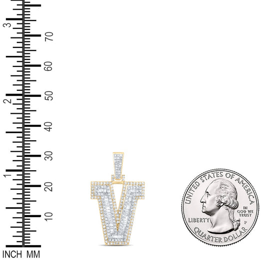 0.88 Ctw Natural Diamond Hiphop Initial Letter V Pendant in 10k Yellow Gold