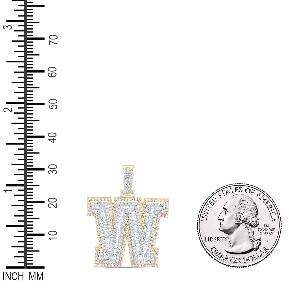 1.43 Ctw Natural Diamond Hiphop Initial Letter W Pendant in 10k Yellow Gold