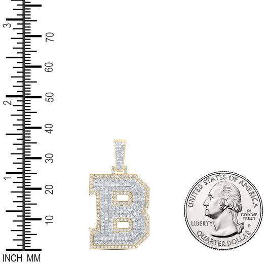 1.37 Ctw Natural Diamond Block Initial Letter Alphabet B Pendant in 10k Yellow Gold