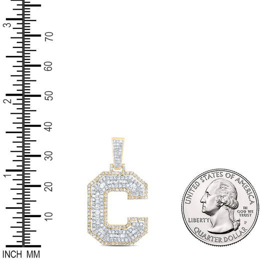1.02 Ctw Natural Diamond Block Initial Letter Alphabet C Pendant in 10k Yellow Gold