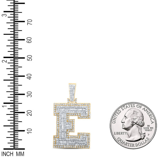 1.24 Ctw Natural Diamond Block Initial Letter Alphabet E Pendant in 10k Yellow Gold