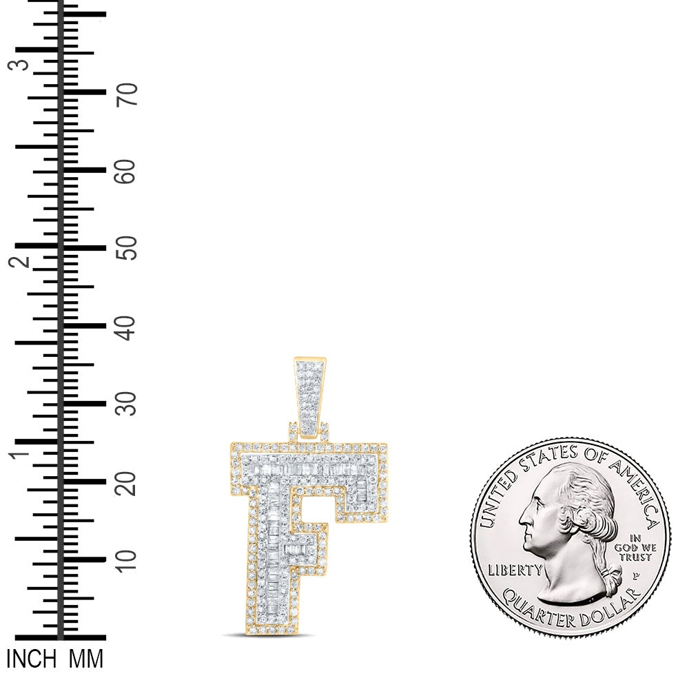 1 Ctw Natural Diamond Block Initial Letter Alphabet F Pendant in 10k Yellow Gold