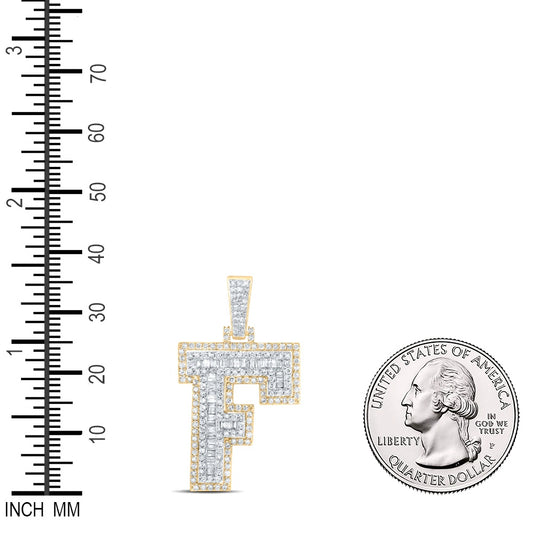 1 Ctw Natural Diamond Block Initial Letter Alphabet F Pendant in 10k Yellow Gold