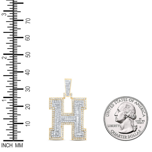 1.21 Ctw Natural Diamond Block Initial Letter Alphabet H Pendant in 10k Yellow Gold