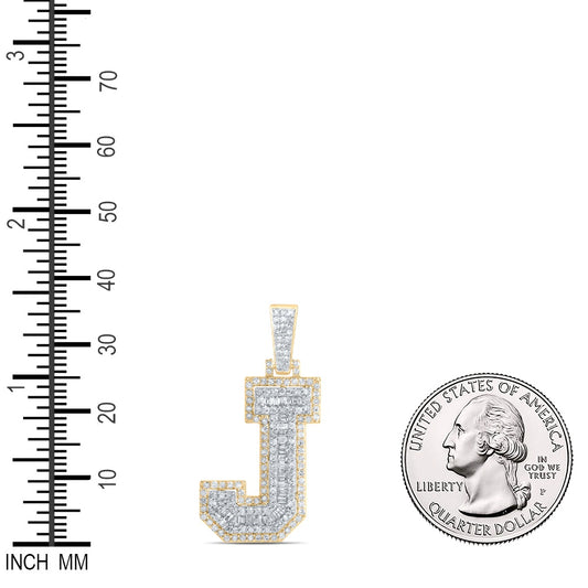 0.83 Ctw Natural Diamond Block Initial Letter Alphabet J Pendant in 10k Yellow Gold