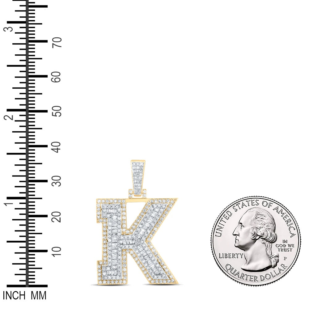 1.17 Ctw Natural Diamond Block Initial Letter Alphabet K Pendant in 10k Yellow Gold