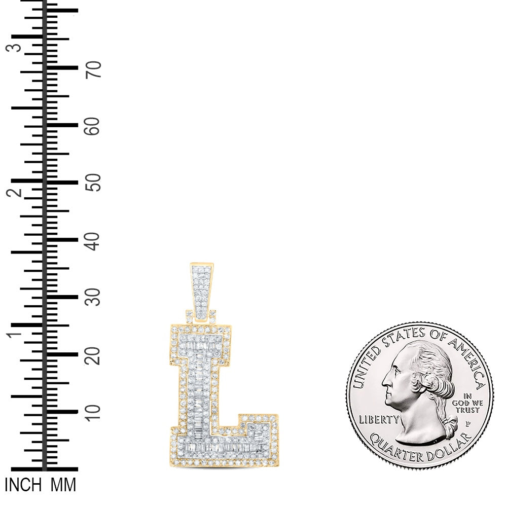 0.94 Ctw Natural Diamond Block Initial Letter Alphabet L Pendant in 10k Yellow Gold