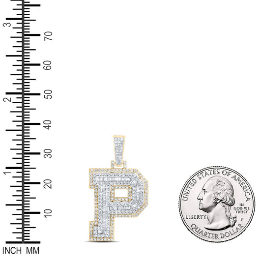 1.08 Ctw Natural Diamond Block Initial Letter Alphabet P Pendant in 10k Yellow Gold