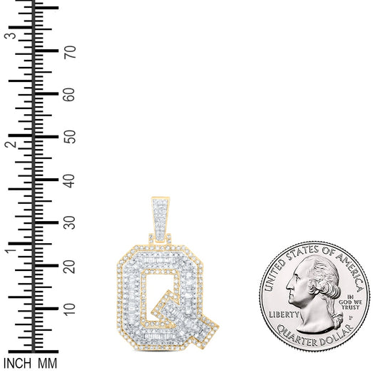 0.92 Ctw Natural Diamond Block Initial Letter Alphabet Q Pendant in 10k Yellow Gold