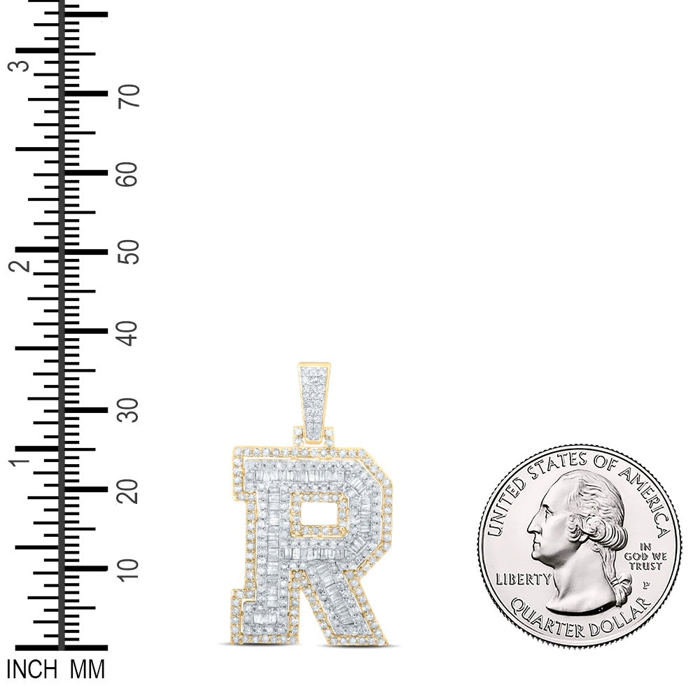 1.21 Ctw Natural Diamond Block Initial Letter Alphabet R Pendant in 10k Yellow Gold