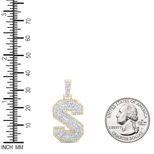 1.04 Ctw Natural Diamond Block Initial Letter Alphabet S Pendant in 10k Yellow Gold