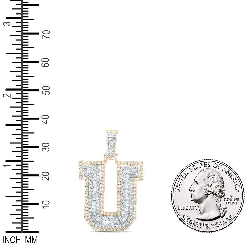 1.14 Ctw Natural Diamond Block Initial Letter Alphabet U Pendant in 10k Yellow Gold
