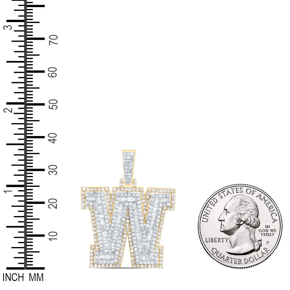 1.76 Ctw Natural Diamond Block Initial Letter Alphabet W Pendant in 10k Yellow Gold
