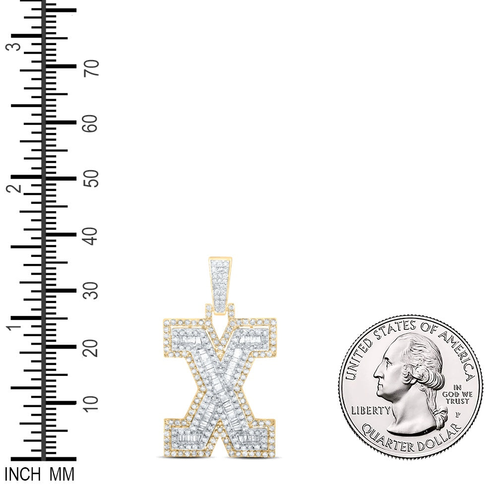 1.08 Ctw Natural Diamond Block Initial Letter Alphabet X Pendant in 10k Yellow Gold