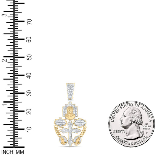 0.8 Ctw Natural Diamond Crucifix Jesus Cross Praying Hand Pendant in 10k Yellow Gold