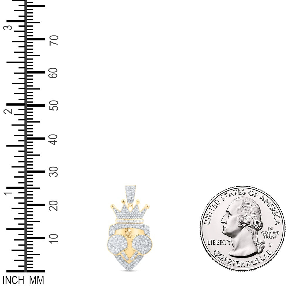 1.89 Ctw Natural Diamond Crown Skull Pendant in 10k Yellow Gold