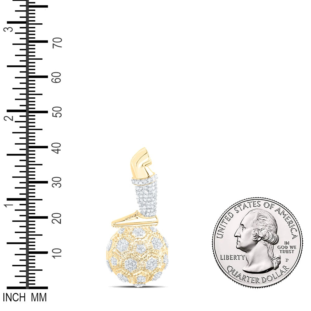 0.65 Ctw Natural Diamond Soccer Ball Under Leg Pendant in 10k Yellow Gold