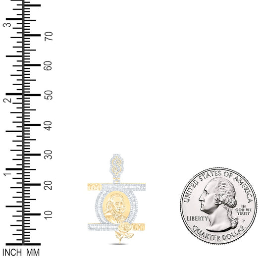 1.43 Ctw Natural Diamond Benjamin Franklin Figure Flower 100 Pendant in 10k Yellow Gold