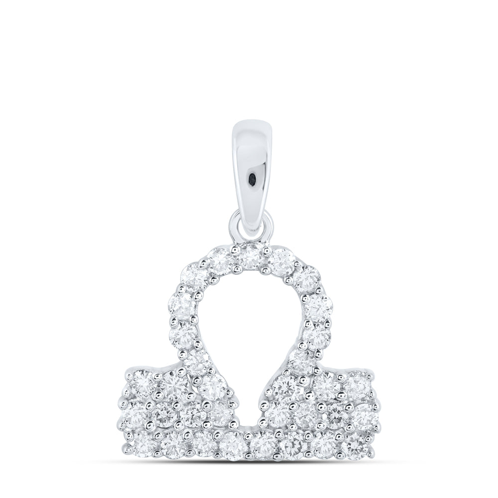 0.35 Ctw Natural Diamond Zodiac LibraPendant in 10k White Gold