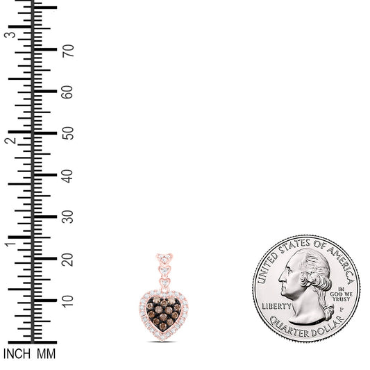 0.52 Ctw Natural Diamond Brown Chocolate Heart Pendant in 10k Rose Gold