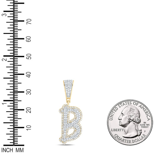 0.75 Ctw Natural Diamond Initial Letter Alphabet B Pendant in 10k Two-tone Gold