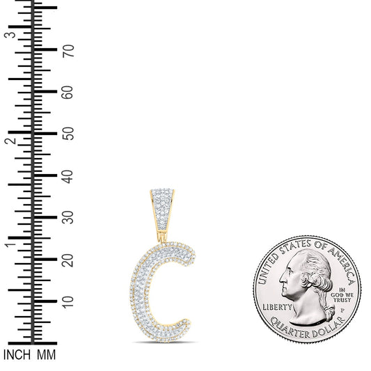 0.6 Ctw Natural Diamond Initial Letter Alphabet C Pendant in 10k Two-tone Gold