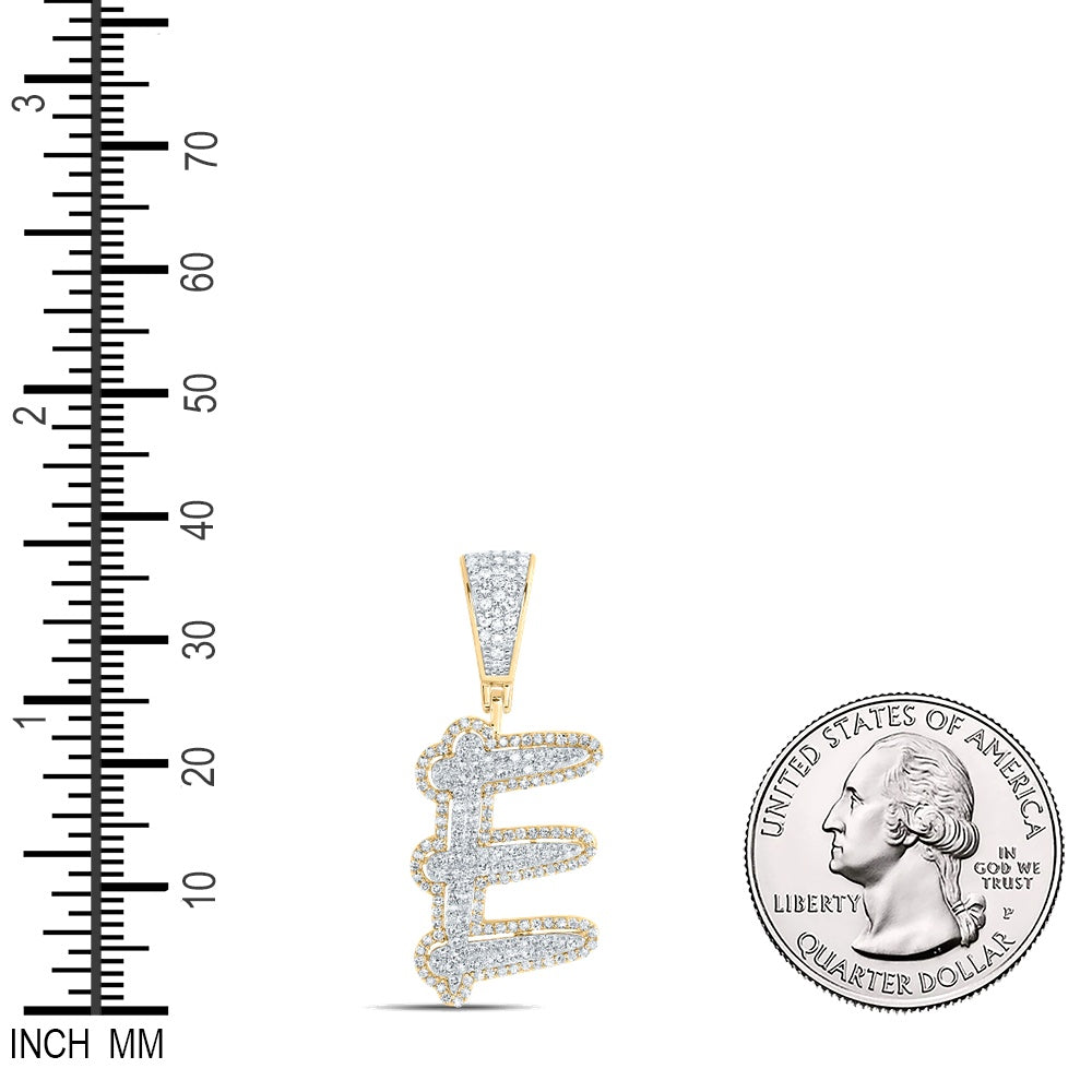 0.76 Ctw Natural Diamond Initial Letter Alphabet E Pendant in 10k Two-tone Gold