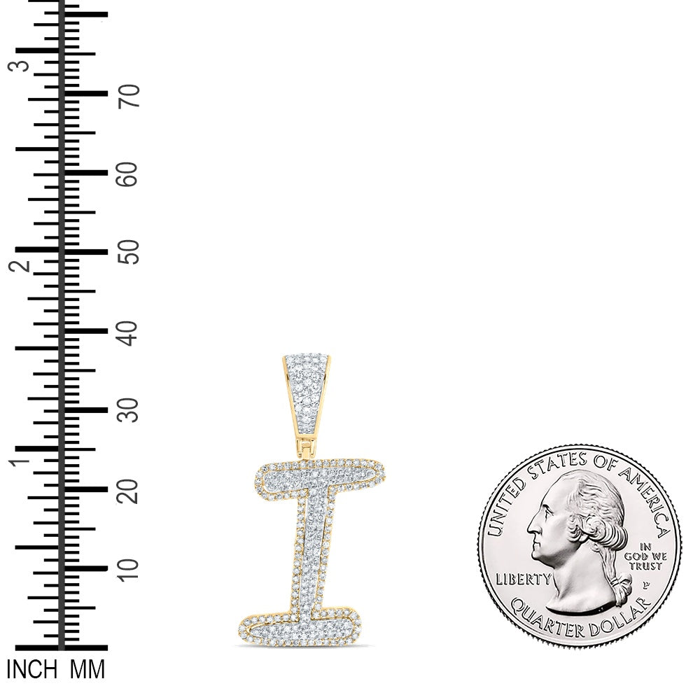 0.67 Ctw Natural Diamond Initial Letter Alphabet I Pendant in 10k Two-tone Gold