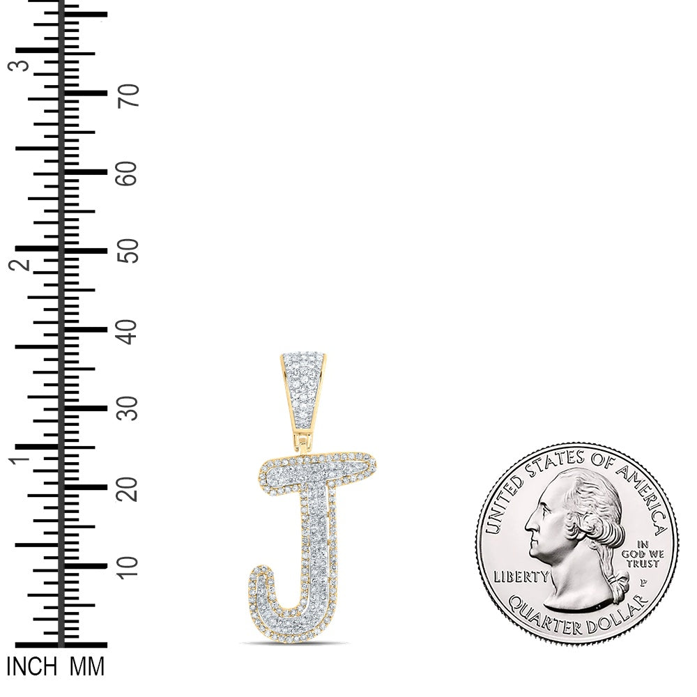 0.66 Ctw Natural Diamond Initial Letter Alphabet J Pendant in 10k Two-tone Gold
