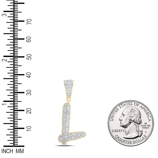 0.54 Ctw Natural Diamond Initial Letter Alphabet L Pendant in 10k Two-tone Gold