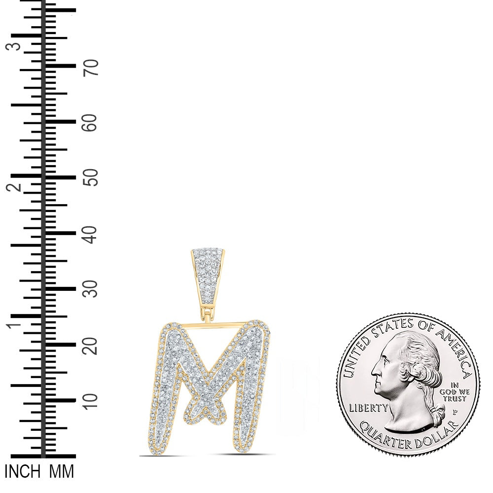 1.01 Ctw Natural Diamond Initial Letter Alphabet M Pendant in 10k Two-tone Gold
