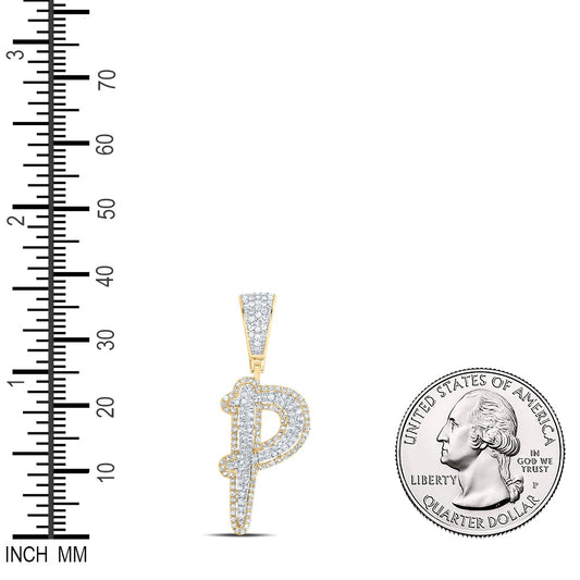 0.61 Ctw Natural Diamond Initial Letter Alphabet P Pendant in 10k Two-tone Gold