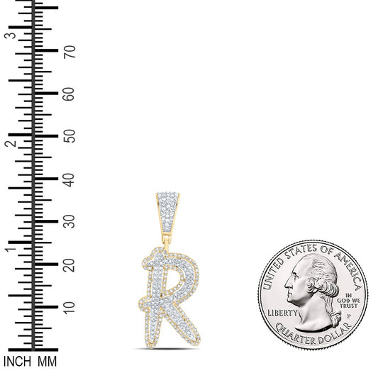 0.74 Ctw Natural Diamond Initial Letter Alphabet R Pendant in 10k Two-tone Gold