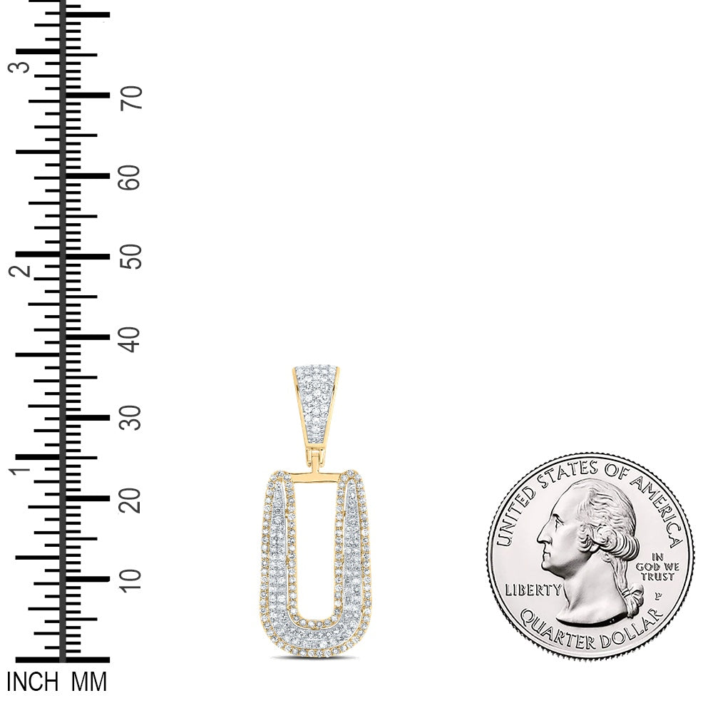 0.68 Ctw Natural Diamond Initial Letter Alphabet U Pendant in 10k Two-tone Gold