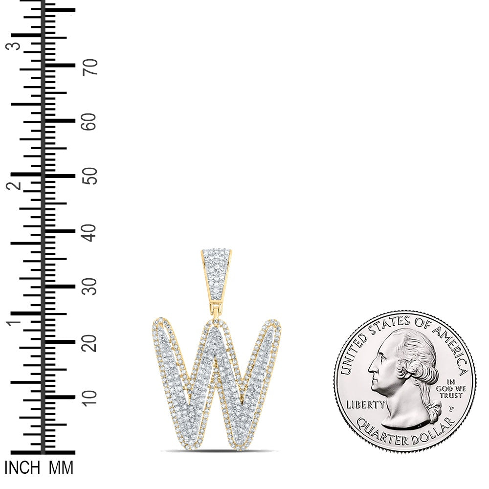 1.06 Ctw Natural Diamond Initial Letter Alphabet W Pendant in 10k Two-tone Gold