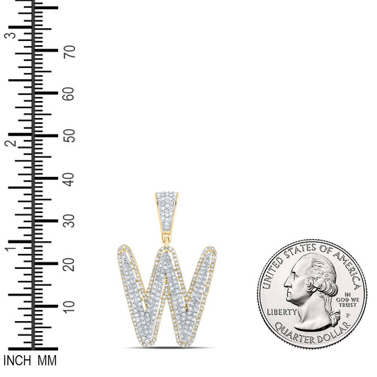 1.06 Ctw Natural Diamond Initial Letter Alphabet W Pendant in 10k Two-tone Gold