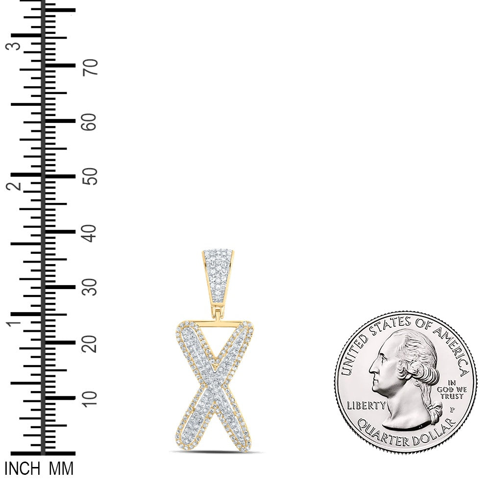 0.66 Ctw Natural Diamond Initial Letter Alphabet X Pendant in 10k Two-tone Gold