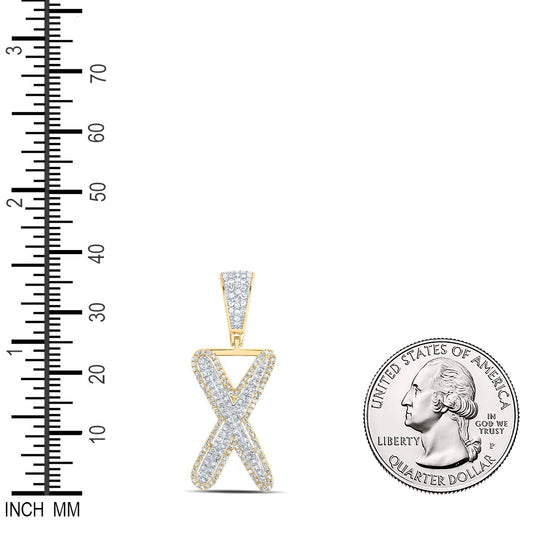0.66 Ctw Natural Diamond Initial Letter Alphabet X Pendant in 10k Two-tone Gold