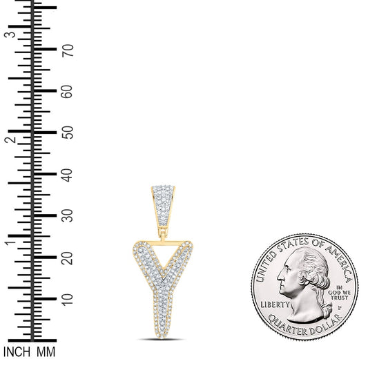 0.55 Ctw Natural Diamond Initial Letter Alphabet Y Pendant in 10k Two-tone Gold