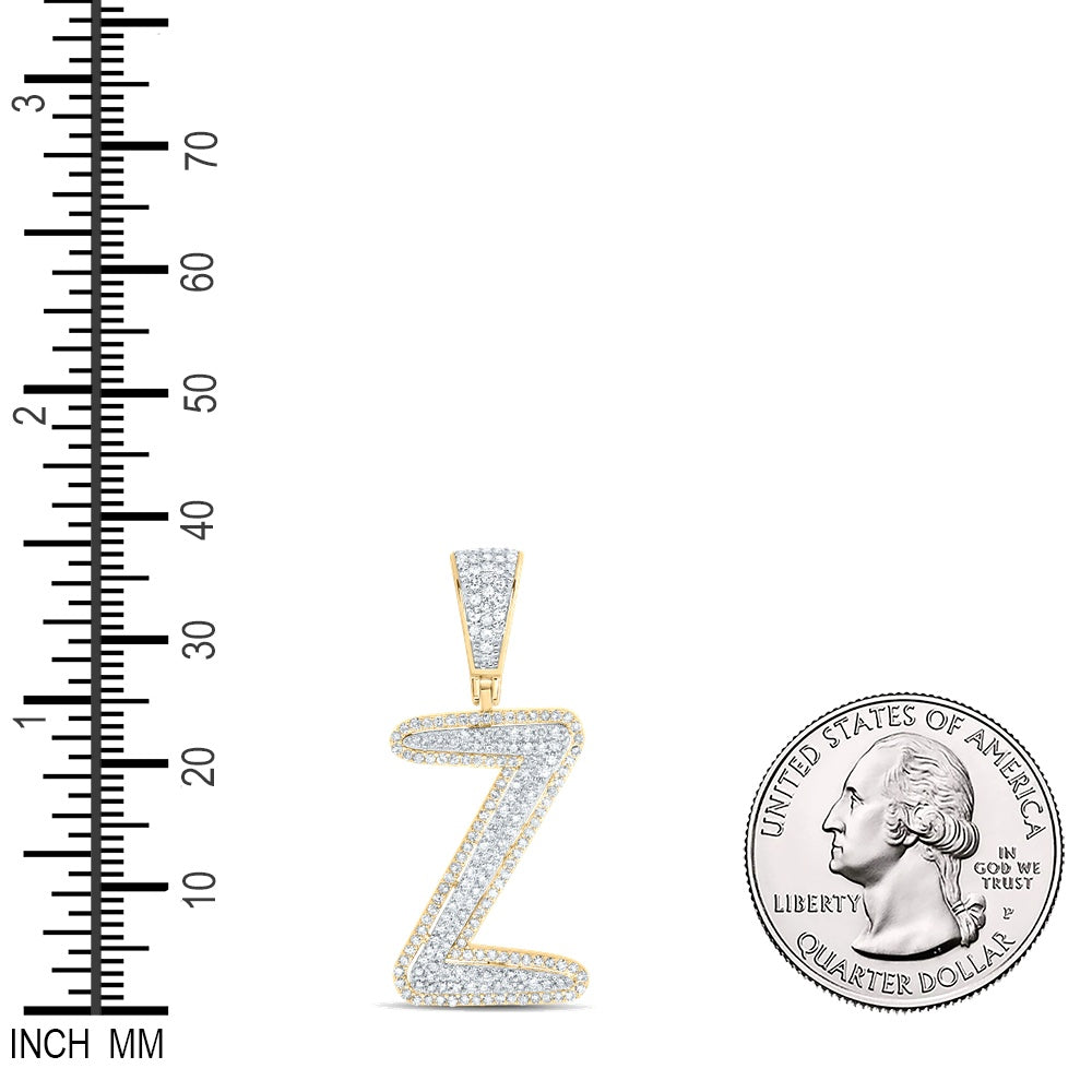 0.71 Ctw Natural Diamond Initial Letter Alphabet Z Pendant in 10k Two-tone Gold