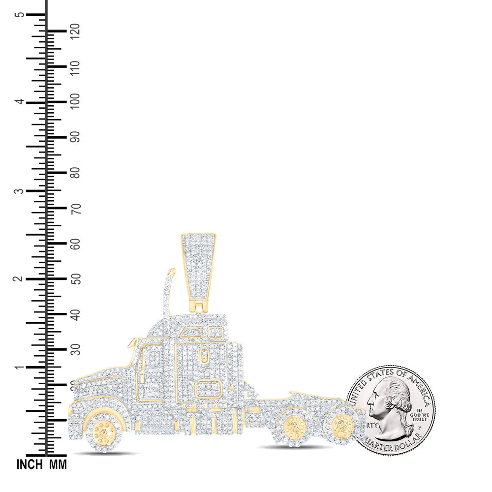2.47 Ctw Natural Diamond Semi-Trailer Truck Auto Pendant in 10k Yellow Gold