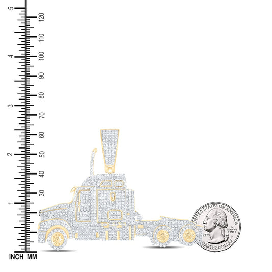 2.47 Ctw Natural Diamond Semi-Trailer Truck Auto Pendant in 10k Yellow Gold