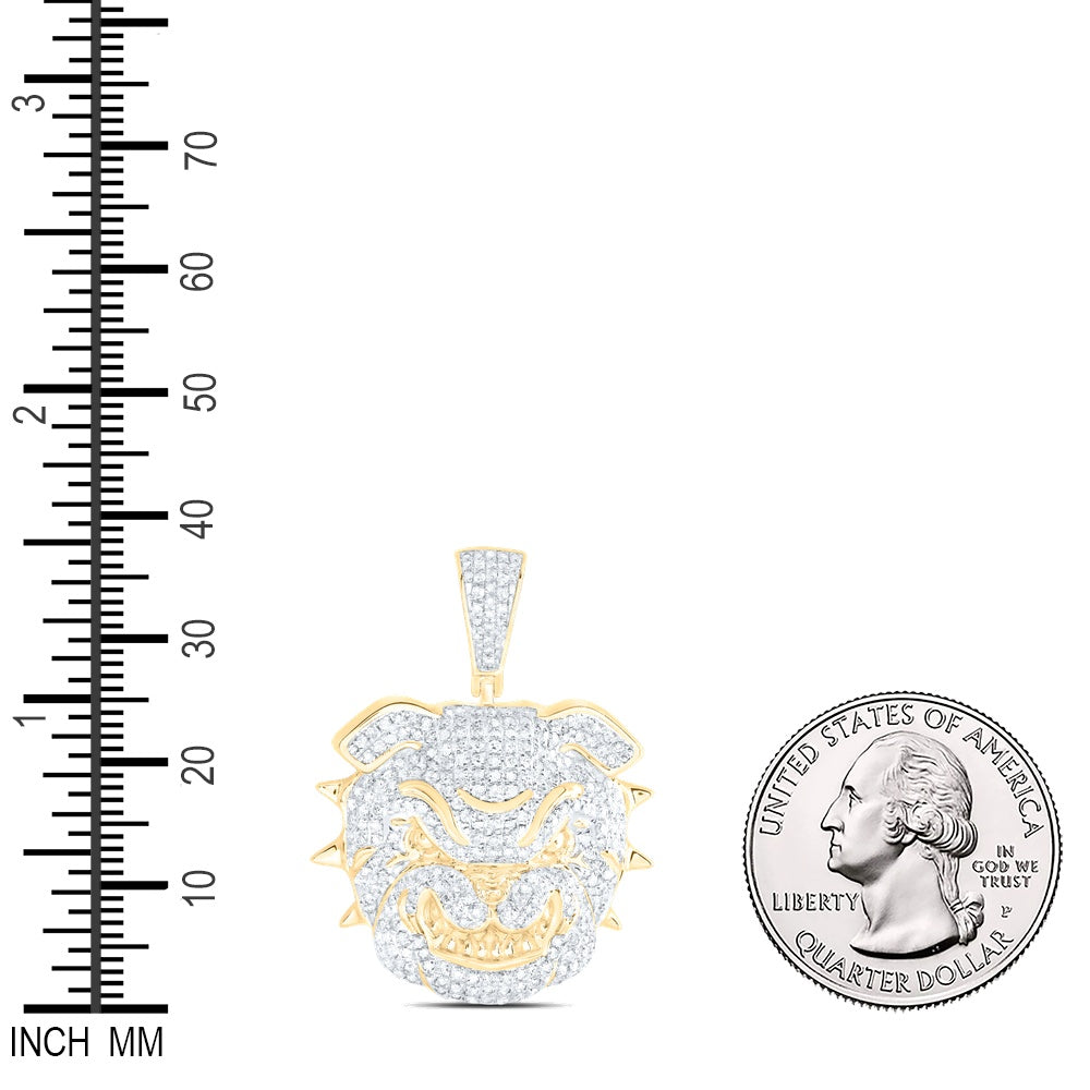 1.09 Ctw Natural Diamond Bulldog Dog Animal Pendant in 10k Yellow Gold