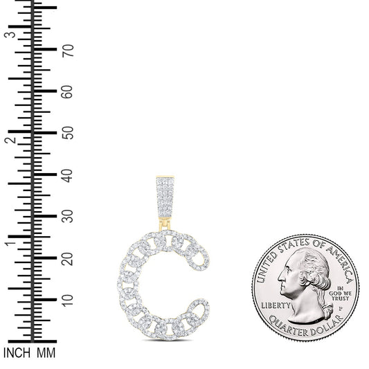 0.99 Ctw Natural Diamond Curb Link Initial Letter Alphabet C Pendant in 10k Yellow Gold